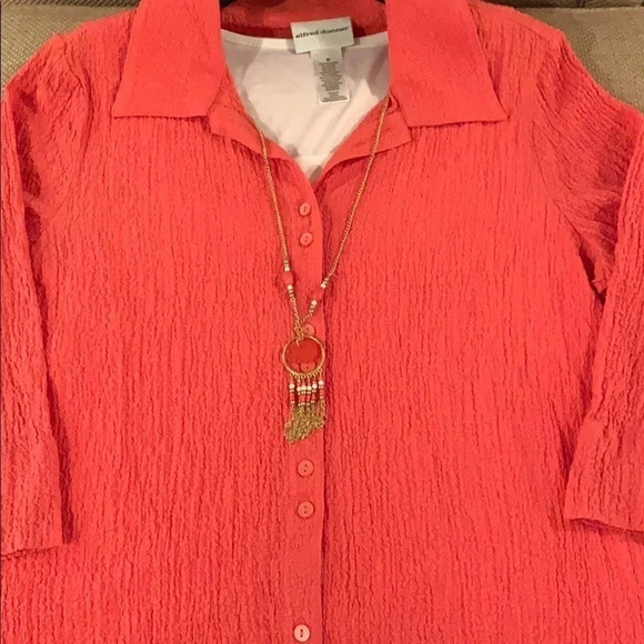 Alfred Dunner Coral Button Down 3/4 Sleeves Top - Picture 5 of 14
